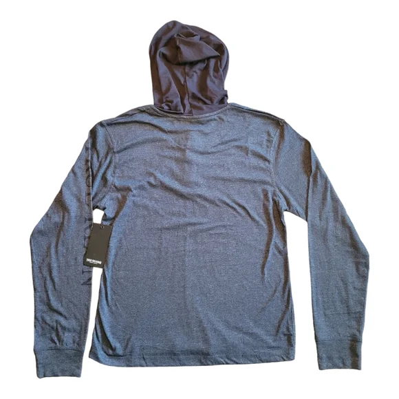 True Religion Hooded Henley Shirt Dark Blue Heathered Cotton Blend Size Medium